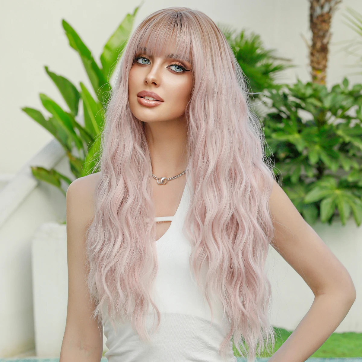 NAMM Long Wavy Middle Part parrucca rosa per le donne Daily Party Ombre capelli sintetici alla lavanda parrucca bionda top dye fibra resistente al calore