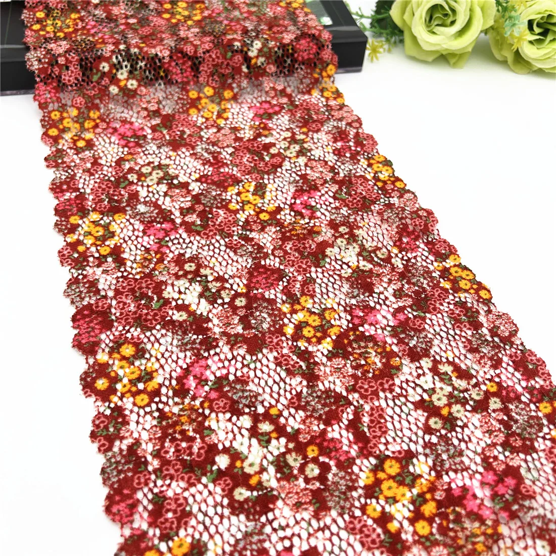 3y/lot Width 7 5/8 in (19.50cm) Mixed Orange Elastic Stretch Lace Trim 1
