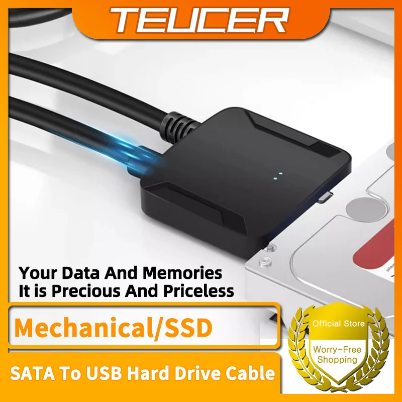Sata to USB Adapter TEUCER SATA to USB 3.0 Cable USB to SATA Hard Drive Adapter Converter for 2.5" 3.5" SSD HDD Hard Drive Disk with Power Adapter