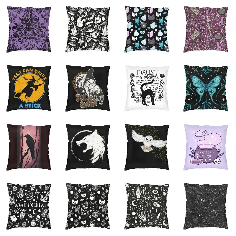 

Halloween Witchcraft Witch Cushion Cover Soft Gothic Crow Cat Throw Pillow Case for Sofa Square Pillowcase Bedroom Decoration