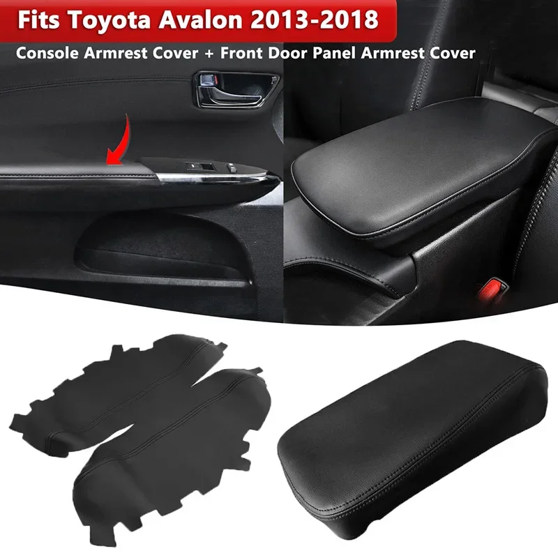 Toyota Avalon 2013-2018 용 검정색 가죽 자동차 센터 콘솔 팔걸이 뚜껑 커버 스킨 통기성 안티 스크래치 팔걸이 액세서리