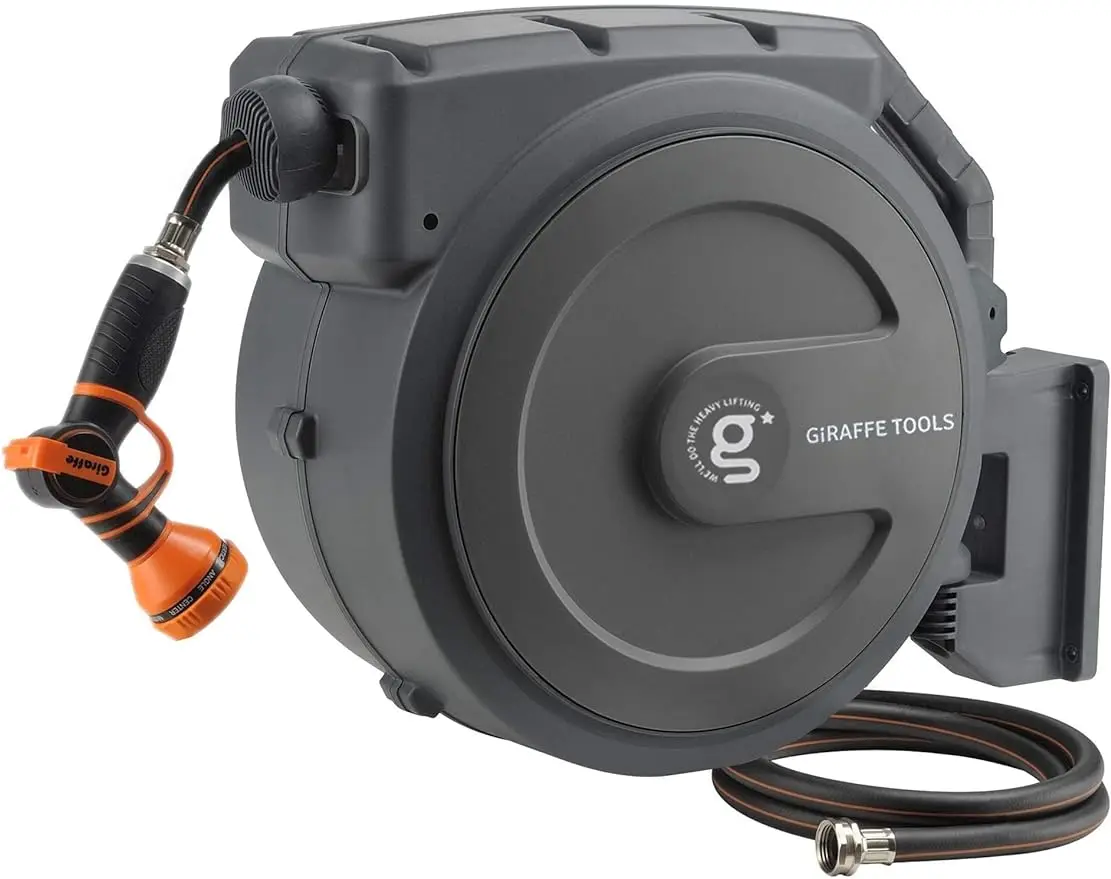 

Retractable Garden Hose Reel 1/2 Inch x 130 ft, Super Heavy Duty, Any Length Lock,Wall Mounted and 180 Deg Swivel Bracket