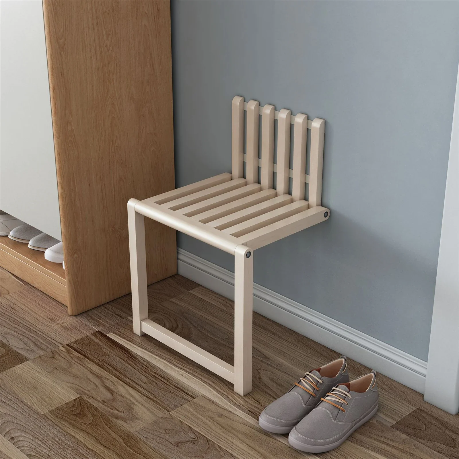 Wall Mounted Folding Chair Solid Wood Porch Chair Door Shoe Cabinets Space Saving plastic step stool Folding Bathroom Balcony Living Stool