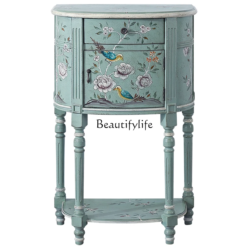 

European and American Style Semicircle Entrance Cabinet Small Apartment Mediterranean Painted Wall Storage Curio Cabinet