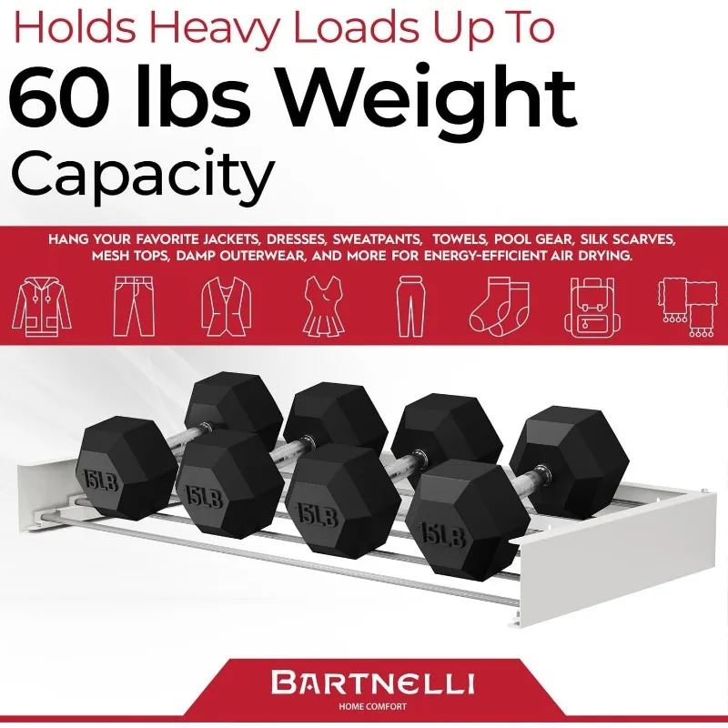 Bartnelli Wall Mounted Laundry Drying Rack for Clothes | with Patented Foldable Design for Maximum Space-Saving Efficiency 5