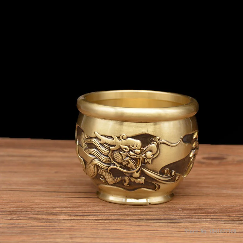 Creative Pure Copper Holy Water Cup, Relief Pattern, Wire Drawing Process, Buddhist Kung Fu Supplies, Brass Decorative Bowl, 1Pc