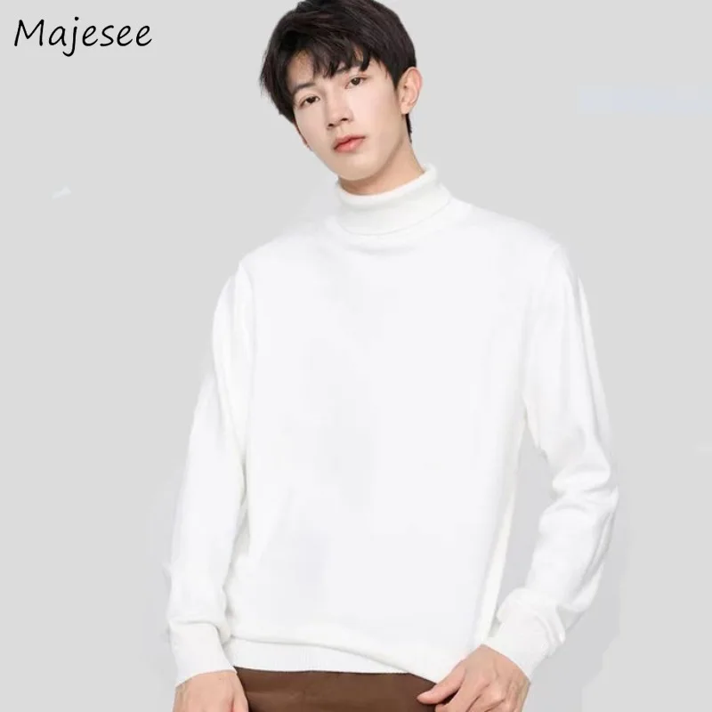 

Solid Pullovers Men Plus Velvet Thicker Turtleneck Sweaters Long Sleeve Knitting Tops All-match Soft Keep Warm Popular Casual