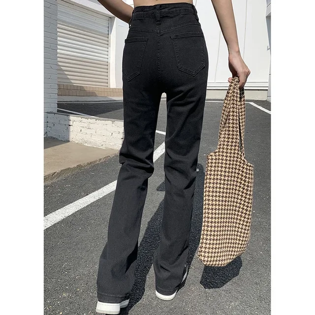 Femme coréenne taille haute Streetwear jambe droite jean filles Y2k vêtements pantalon femme mode noir Baggy Harajuku Denim pantalon 6