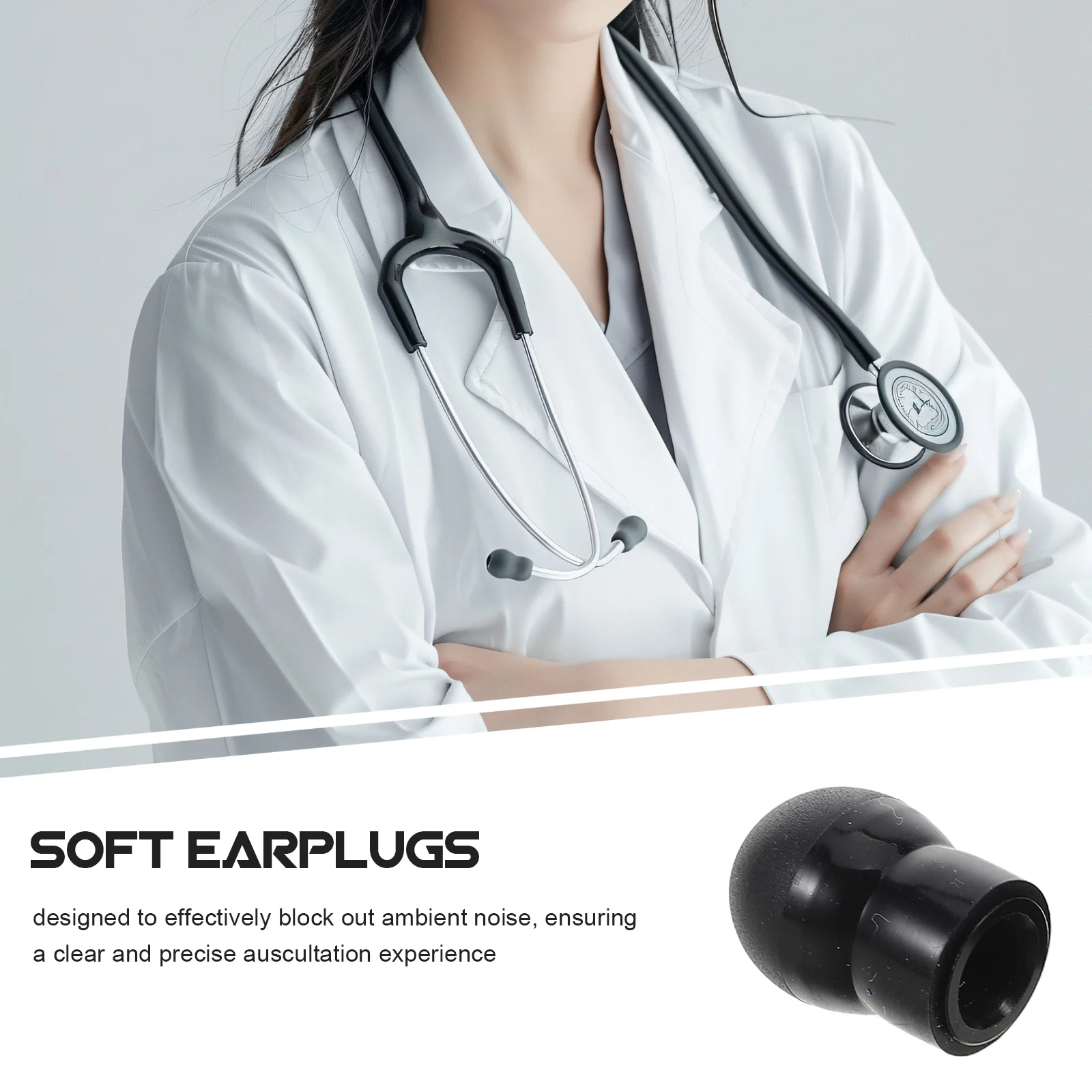 2 Pcs Stethoscope Earplugs Soft Silicone Replacement Parts Universal Buds Medical Health Care Black Listening Equipment Hearing