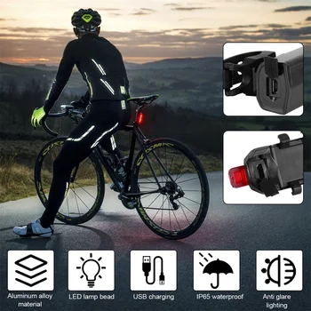2PCS USB Rechargeable Bike Light Set Front Light with Taillight Easy to Install 3 Modes Bicycle Accessories for the Bicycle 4