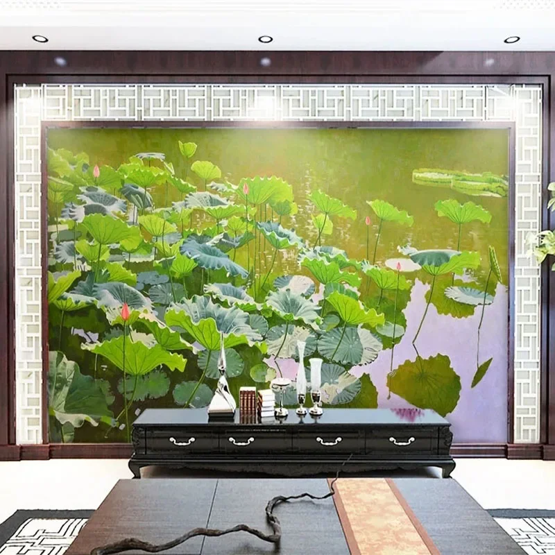 Custom Mural Wallpaper 3D Stereo Lotus Pond Nature Scenery Background Wall Painting Living Room TV Sofa Study Papel De Parede 3D