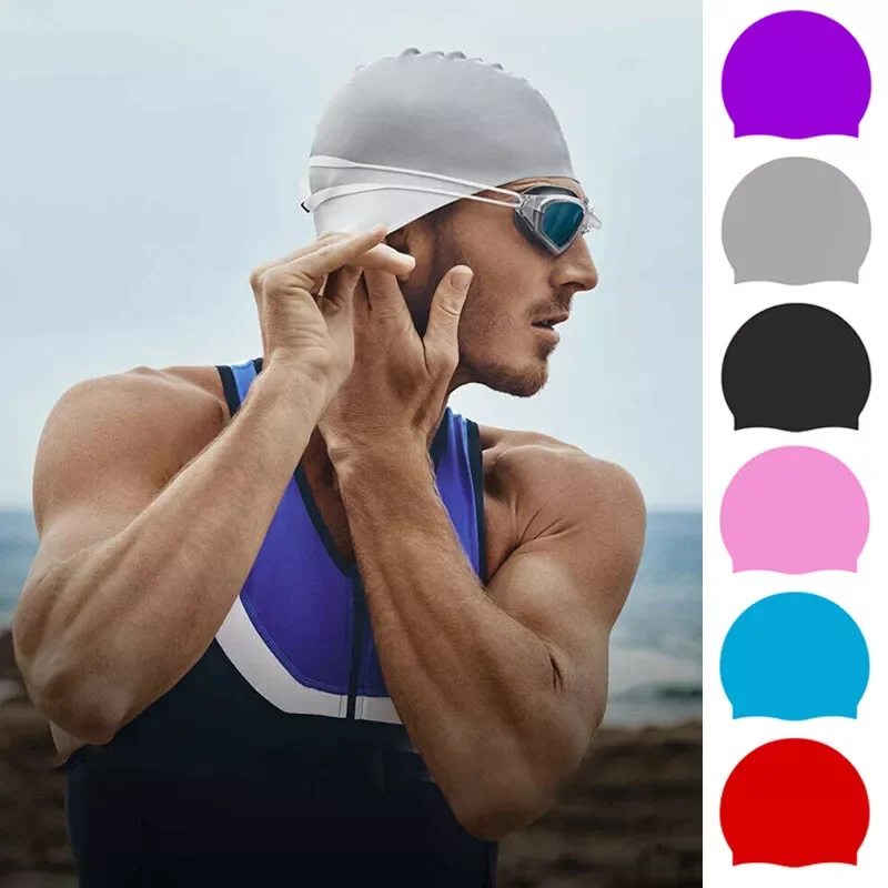 Unisex Adult Silicone Swim Cap Waterproof Swimming Hat Non Slip