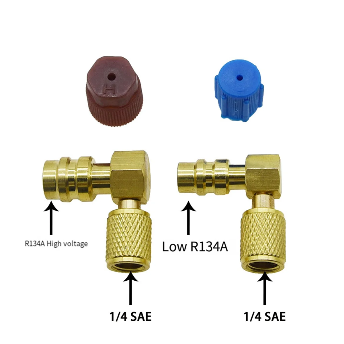 A78E-2PCS A/C 충전 어댑터는 R12 포트를 R134a 빠른 연결 해제 개조 커넥터 90도로 변환합니다.