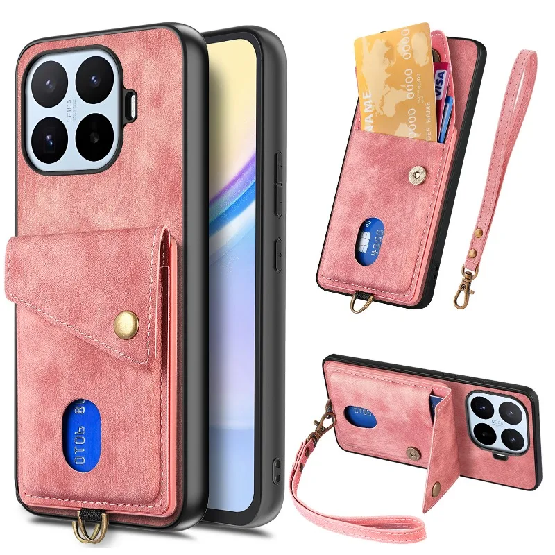 Luxury PU Leather Wallet Phone Case with Magnetic Closure and Card Holder - Shockproof Lanyard Design