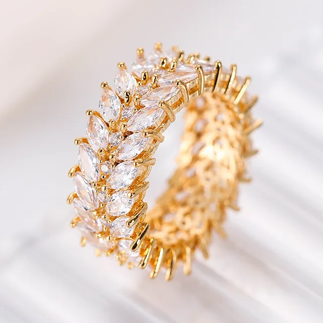 Handmade Eternity Promise Gold Crystal Ring AAA CZ Zirconia Engagement Wedding Band Rings for Women Men Finger Party Jewelry 19