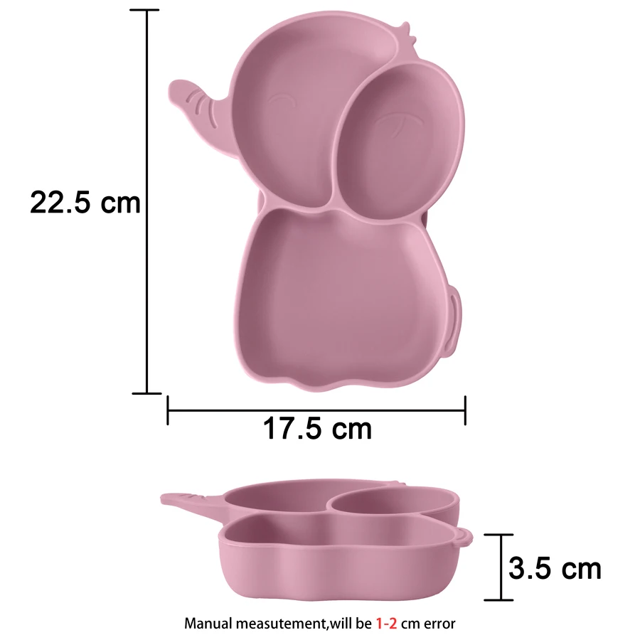 1PCS Baby Silicone Dining Dishes Plate Kids Feeding Plate Sucker Cartoon Elephant Children Dishes Toddler Training Tableware 3