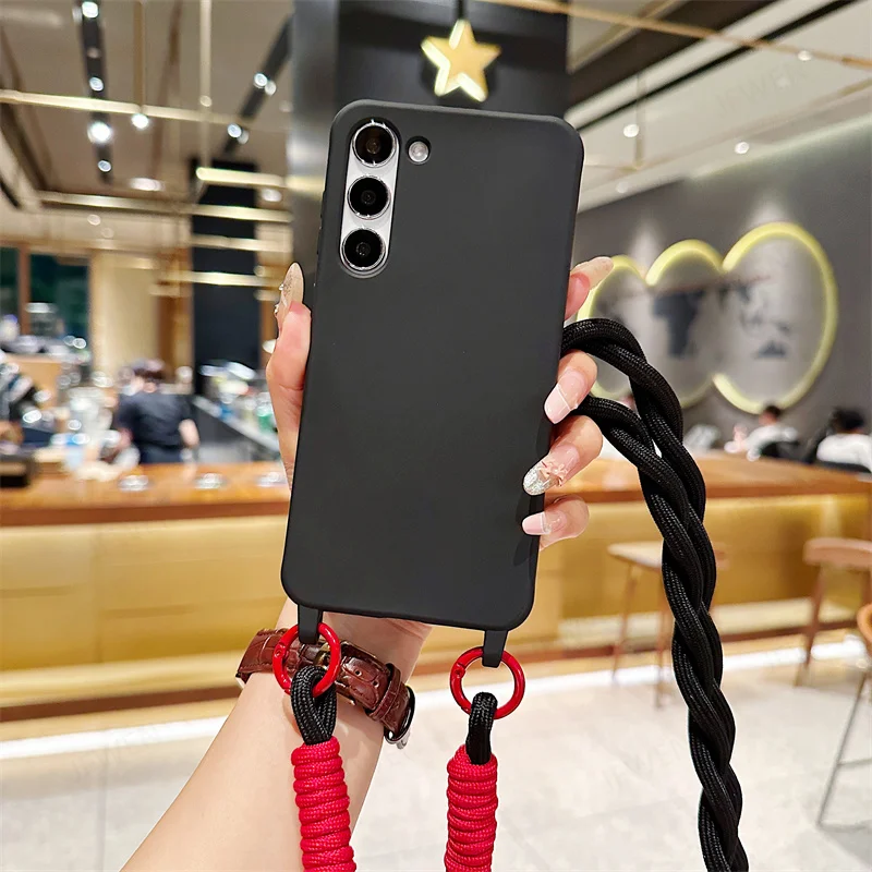 Étui de téléphone avec lanière et collier en bandoulière pour Samsung Galaxy S24 S23 S22 S21 S20 FE Plus Note 20 Ultra Coque arrière en silicone TPU souple_voghion.com