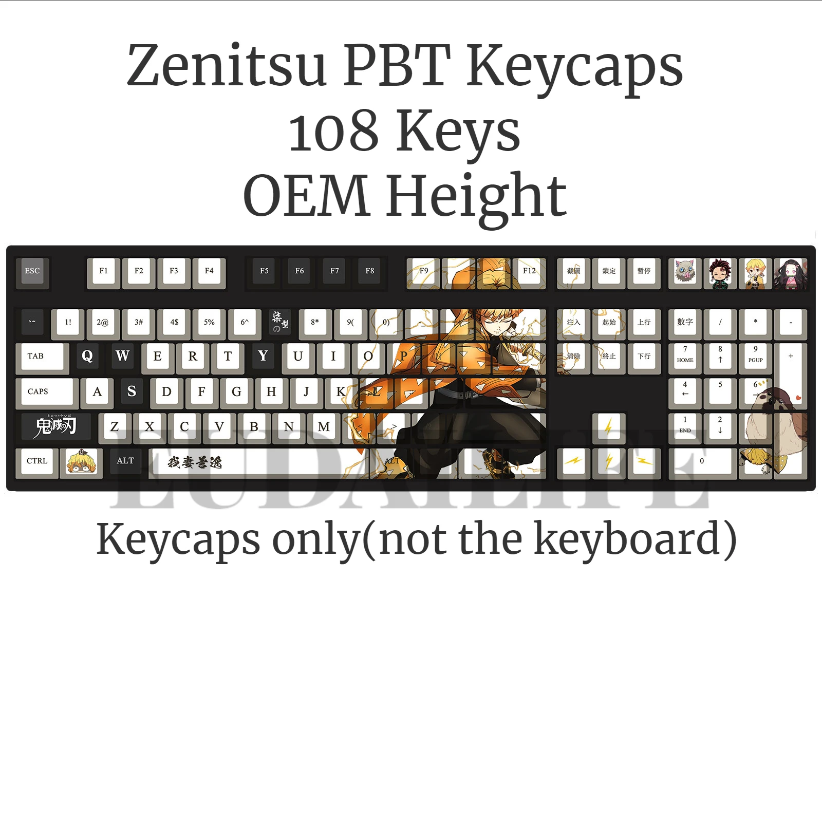 Anime Demon Slayer Zenitsu 108 Key Cap Pbt Dye Sublimation Oem Mx Cross