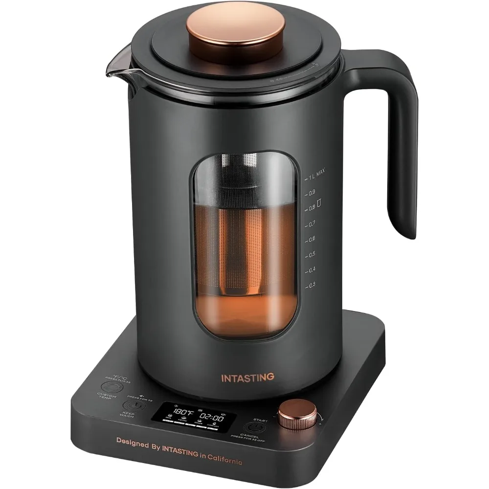 

Wide Opening Glass Kettle with Tea Infuser, 9 Smart Presets, Auto Memory, Mute, Easy to Clean, for Tea Bag