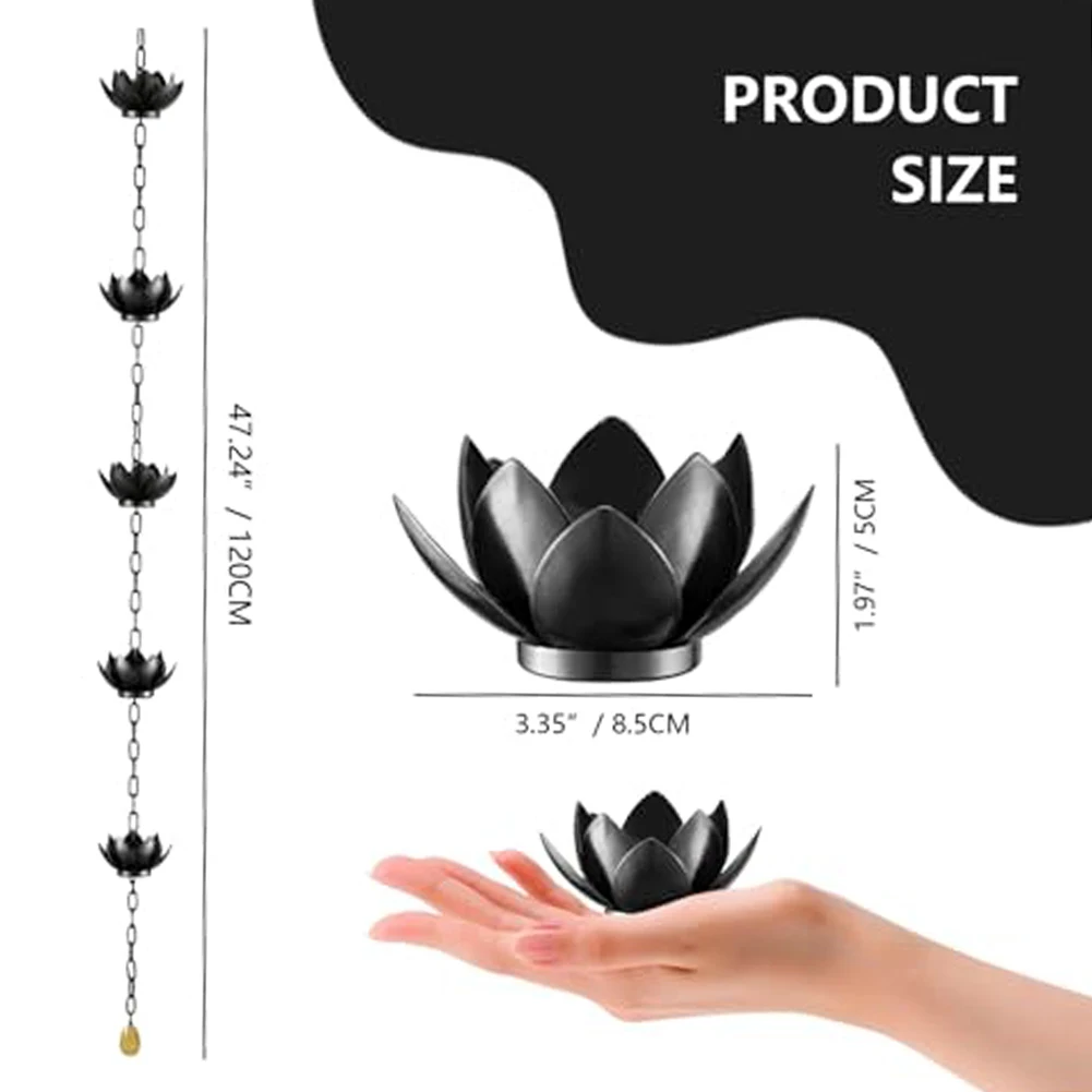 1.2 Meters Lotus Rain Chains For Gutters Decorative Rain Water Catcher Chime Functional Decoration Gutter Rainwater Diverter ﻿