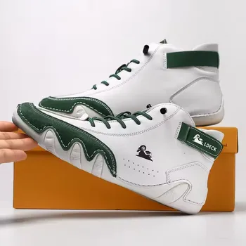 أحذية رجالية بدون كعب ذات علامة تجارية عصرية، أحذية مشي كاجوال ناعمة قابلة للتنفس، أحذية قيادة مريحة من الجلد ذات قاع مسطح