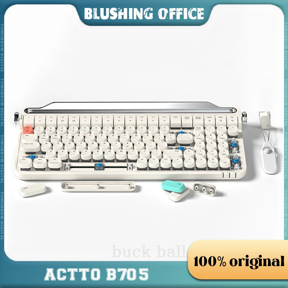 

Actto B705 Wireless Mechanical Keyboard Typewriter Retro Gateron RGB Bluetooth Keyboard With Holder Hot-Swap Laotop For Win Mac