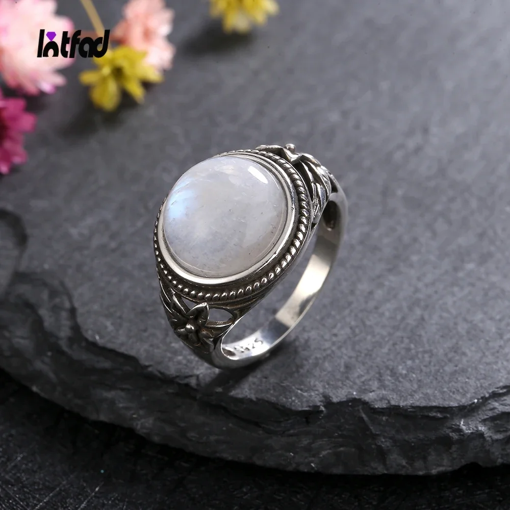 

Newest Retro Flower 925 Sterling Silver Natural Moonstone Rings for Women Gemstone Fine Party Jewelry Wedding Birthday Gift