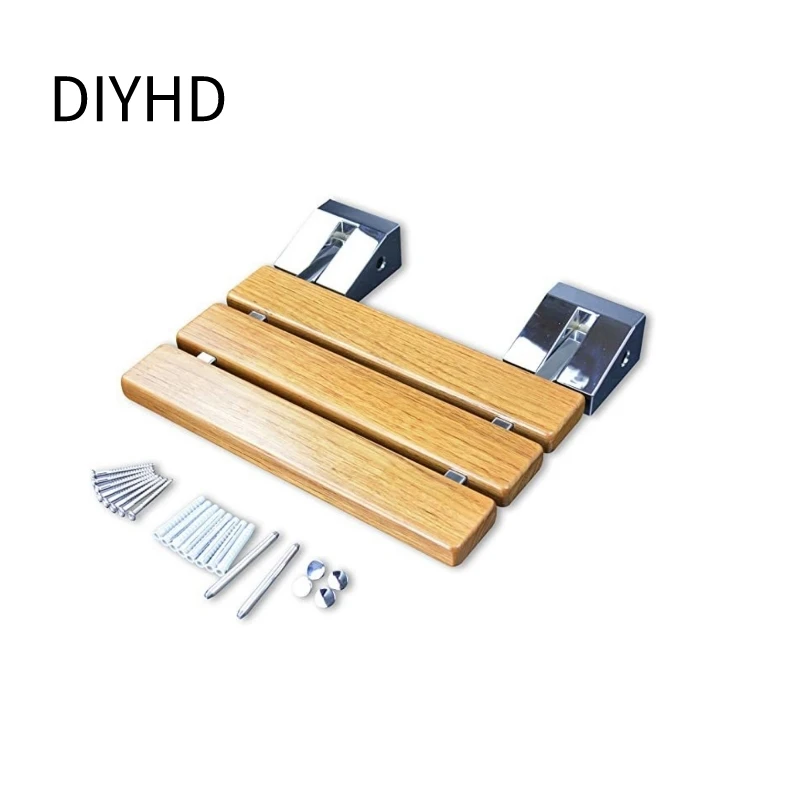 DIYHD SD 15" Shower Bench (40x34)cm,Teak Wood Floding Seat,Wall Mount Bathroom Stool for Inside shower to sit on,Waterproof 3