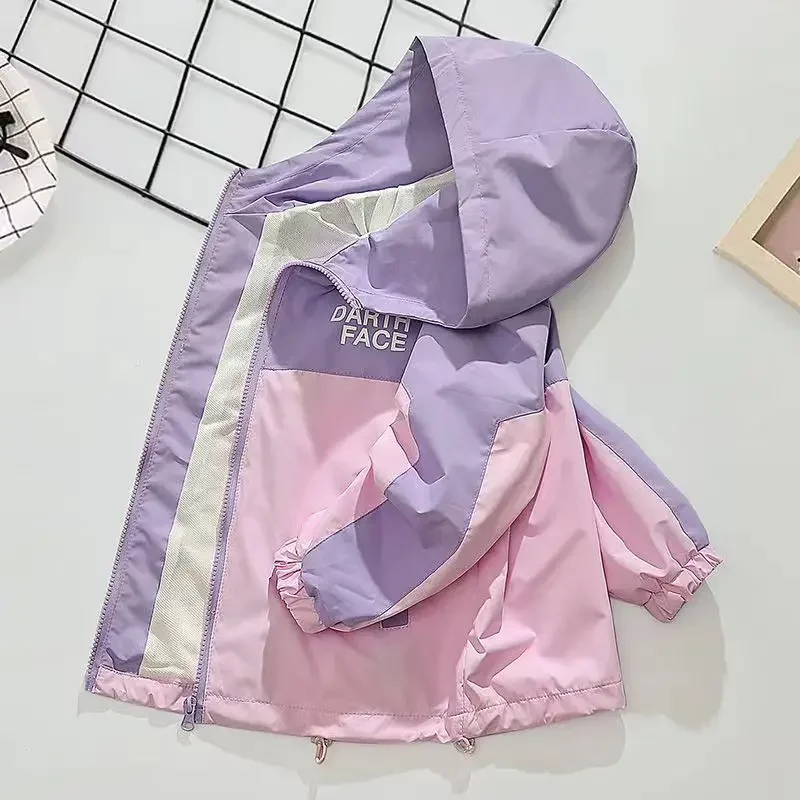 어린이 봄 가을 재킷 스포티 한 후드 코트  소년 소녀 복장 트렌디 한 컬러 블록 탑 대형 어린이 유행