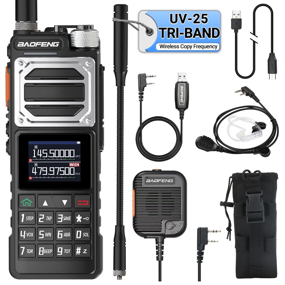 Baofeng UV-25 10W Walkie Talkie Long Range Tri Band Wireless Copy Frequency NOAA Type-C High Power Ham Two Way Radio