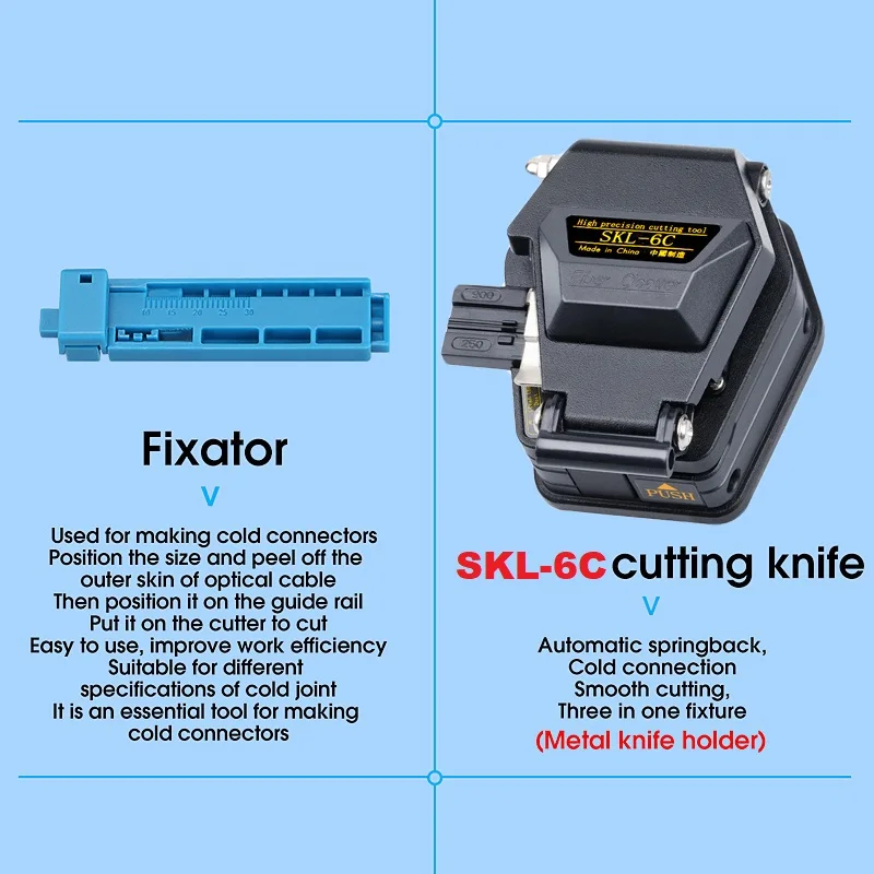FTTH Fiber Optic Tool Kit with SKL-6C Fiber Cleaver -70+10dB/-50+26dBm 3 in 1 Mini Optical Power Meter 10Mw Visual Fault Locator