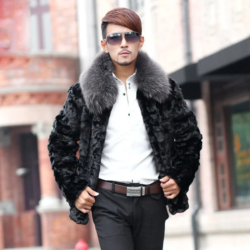 Men Faux Fur Coat Winter Thick Warm Fur Collar Long Sleeve Windbreaker Luxury Brand Men Clothing Fur Coats