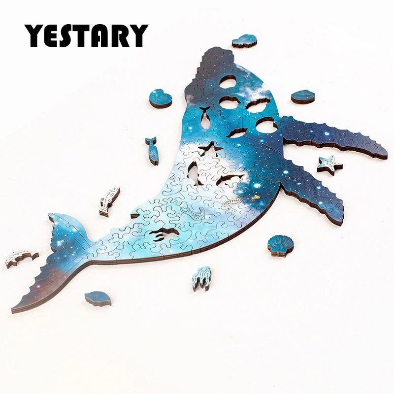 

YESTARY 3D Wooden Puzzle Blue Whale Impossible Wood Jigsaw Puzzle Toys Brain-Teaser Board Game Toy For Adults Children Kid Gifts