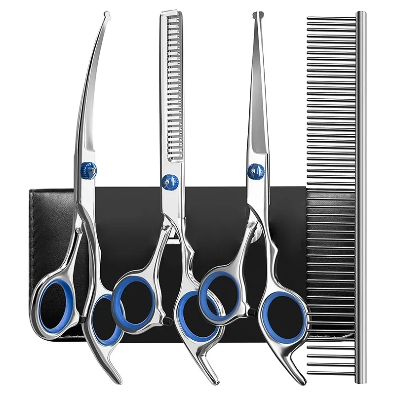 Safty Pet Grooming Scissors Round Head Professional Stainless Steel Dog Hair Scissors Pet Shears Animal Cutting Portable Set Dog Grooming Scissors Dog Grooming Scissors Kit
