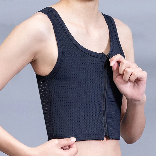 Trans Chest Binder Vest Flat Breast slim Shaper FTM Lesbian Breathable Mesh  Undershirt S-4XL Zipper