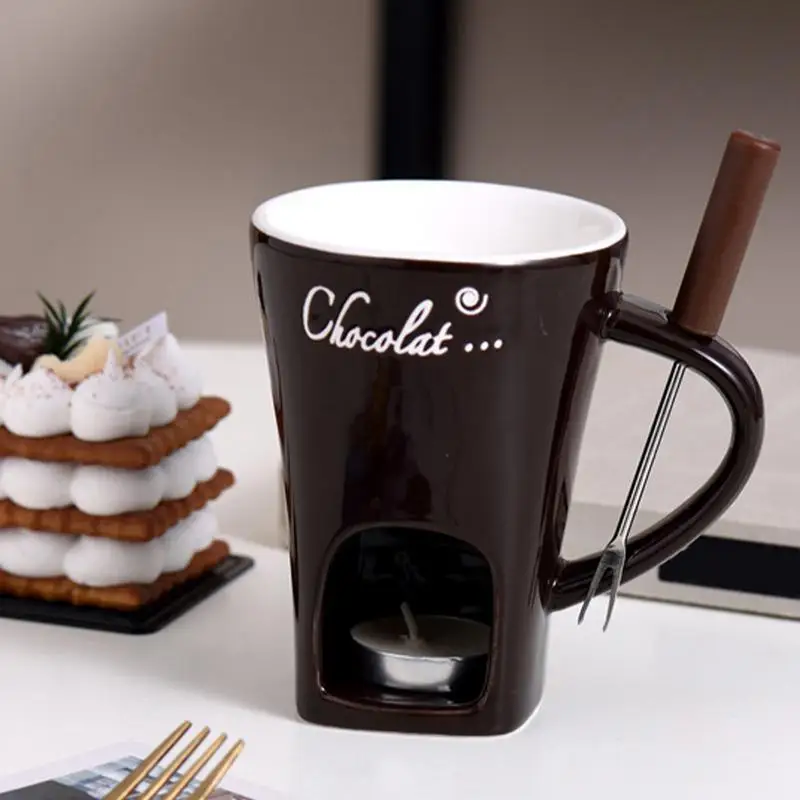 Chocolate Fondue Mug Set 130ml Personal Chocolate Fondue Mug Creative Melt Hot Pot Cup for Cheese Butter Cute