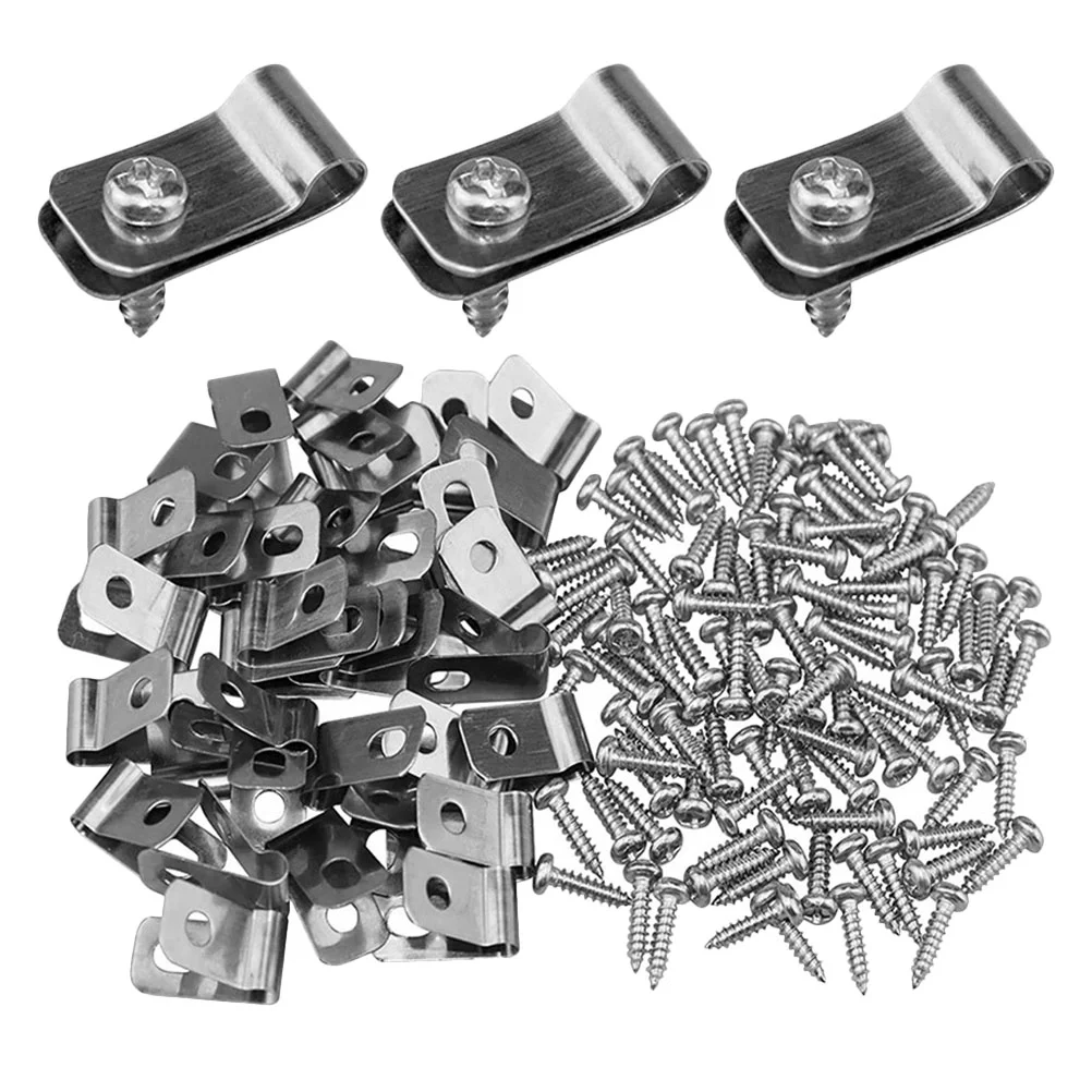 100 Sets of Wire Fence Clamp Heavy Duty Fencing Mounting Clips Wire Cage Buckle Clips with Screws garden fence