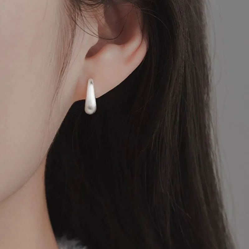 Silver Color Metal Chunky Hoop Earrings for Women Vintage Punk Thick Teardrop Huggies Wedding Jewelry Gifts