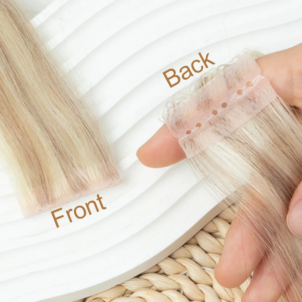 Invisible XO Weft Human Hair Extension Straight Inject PU Skin Twin Tab Weft Pull Through Micro Link Hair Blonde 10pcs/Pack