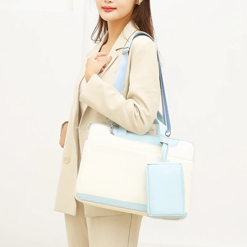Large Capacity PU Leather Laptop Bag Custom Name Fashion Student Briefcase Business Office Travel Portable Mouse USB Storage Bag