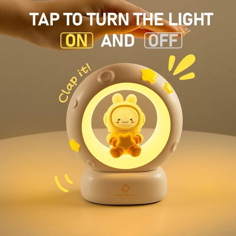 Moon Night Light Cute Rabbit Cat Panda Lamps Room Bedside Decoration USB Rechargeable Kawii Animal Gift Warm Soft Light