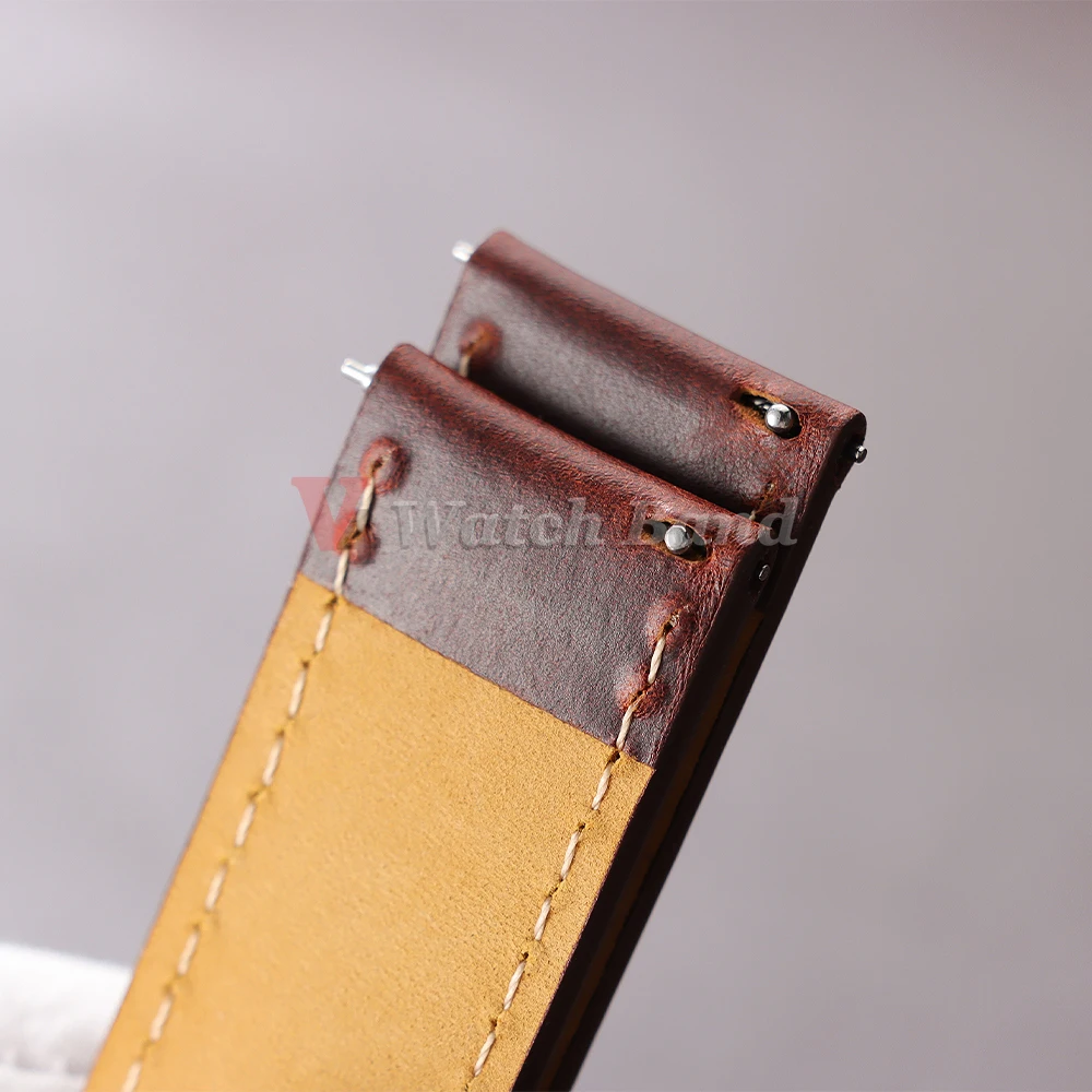Luxurious Dark Brown Calfskin Leather Watchband with Butterfly Buckle