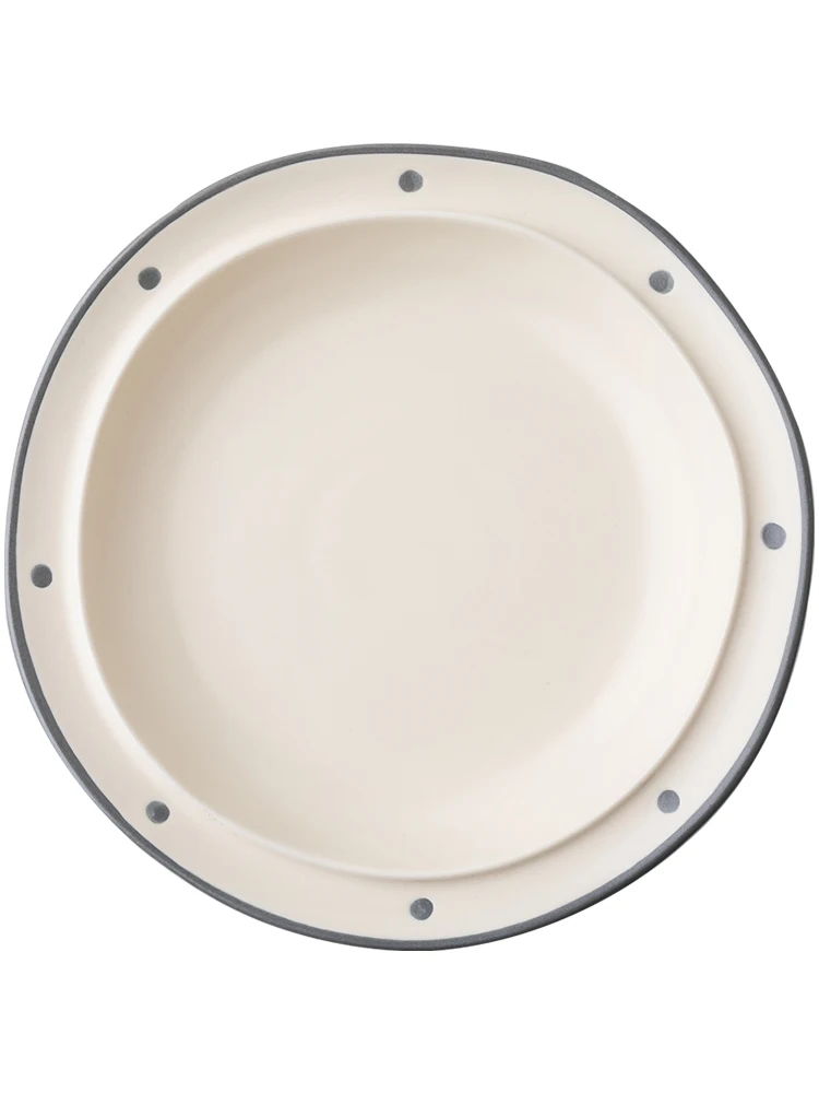 8.5 Inch Matte Dot Style Plate Ceramic Wave Point Plate Retro Irregular Dessert Home Use Tableware Serving Beige
