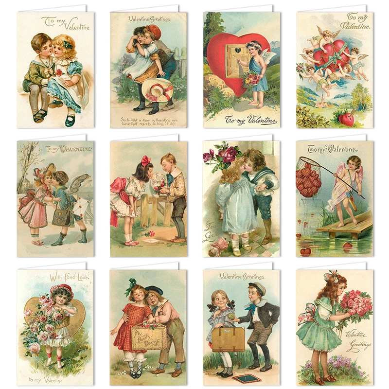 Vintage Victorian Valentine's Day Postcard Greeting Card Happy Valentine's Day Gift Card Wedding Party Decor Valentine Gift 12pc