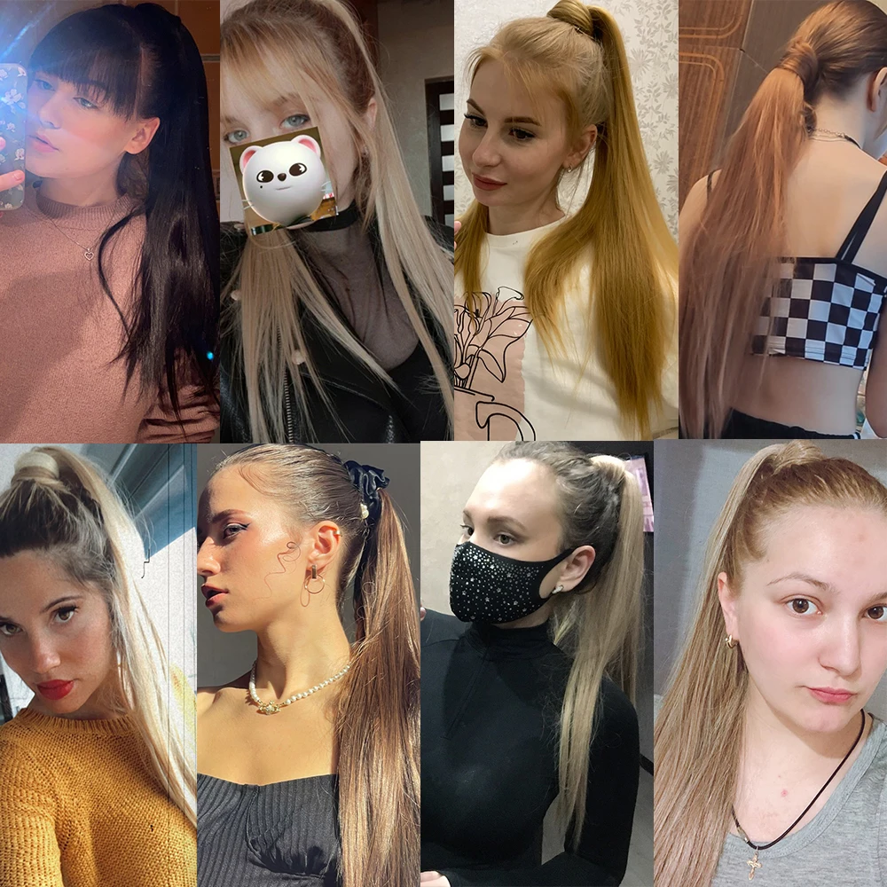 MERISIHAIR Straight Ponytail Hair 22Inch Synthetic Extensions Heat Resistant Hair Wrap Around Pony Hairpiece for Women Daily Use
