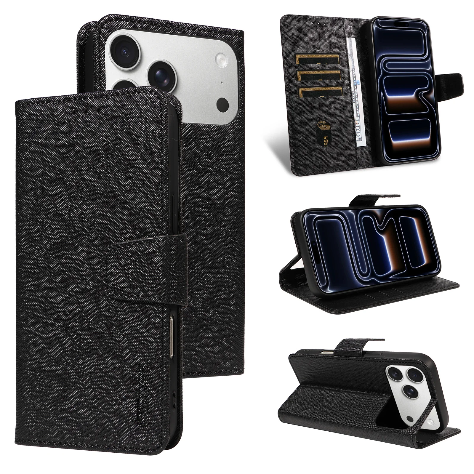 Leather Phone Case with Multi-Card Slots and Wallet Stand - Anti-Fingerprint Fashion Cover