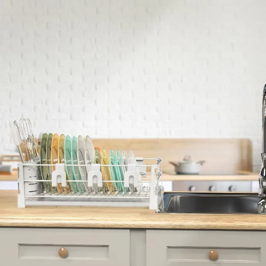 Dish Rack with Drainers Mug Holder and Utensil Holder White