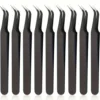 1/9 Pieces Curved Tip Eyelash Extension Tweezers, Stainless Steel Curved Tip Tweezers Pointed Tip Tweezers with Protective 1