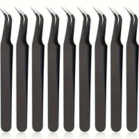 1/9 Pieces Curved Tip Eyelash Extension Tweezers, Stainless Steel Curved Tip Tweezers Pointed Tip Tweezers with Protective 1