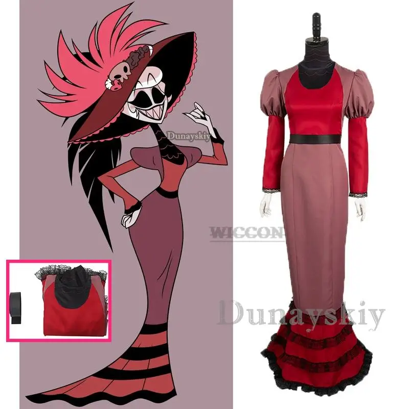 

Hazbin Rosie Cosplay Red Dress Hotel Overlord Clothes lolita Anime Cosplay Costume Suit Women Fancy Halloween Party Adult Outfit